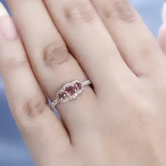 Authentic Blush Tourmaline Ring in Vermeil RG and Platinum Over Sterlng Silver - Picture 2 of 6